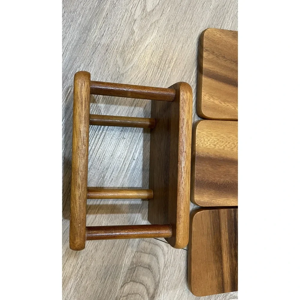 Six Wooden Coaster Set Square Holder
